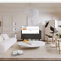 Elegant Modern Living Room Interior With White Sofa Round Coffee Table And Black Cabinet