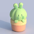 Cute Green Cactus Doll With Rabbit Ears In Orange Flower Pot 3d model