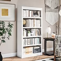 Stylish White Bookshelf Interior With Books Decorative Items Green Plant Wall Art And Tassel Tapestry