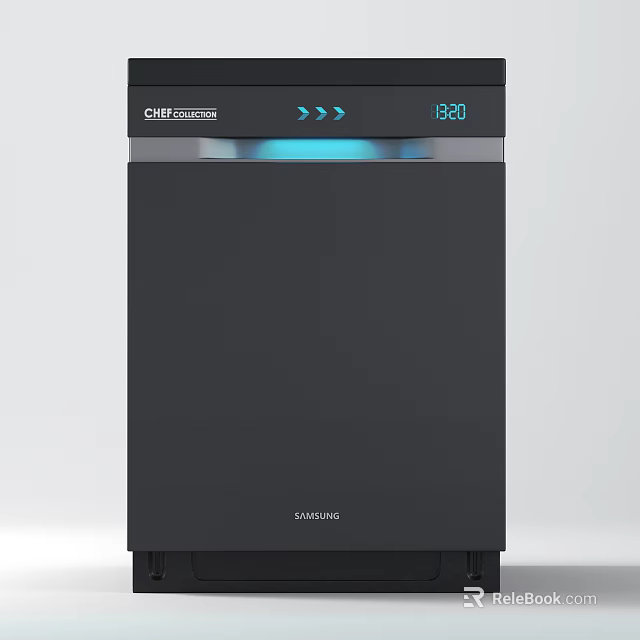 CHEF MASTER Black Refrigerator Freezer With Digital Display And Blue Indicator Lights 3d model