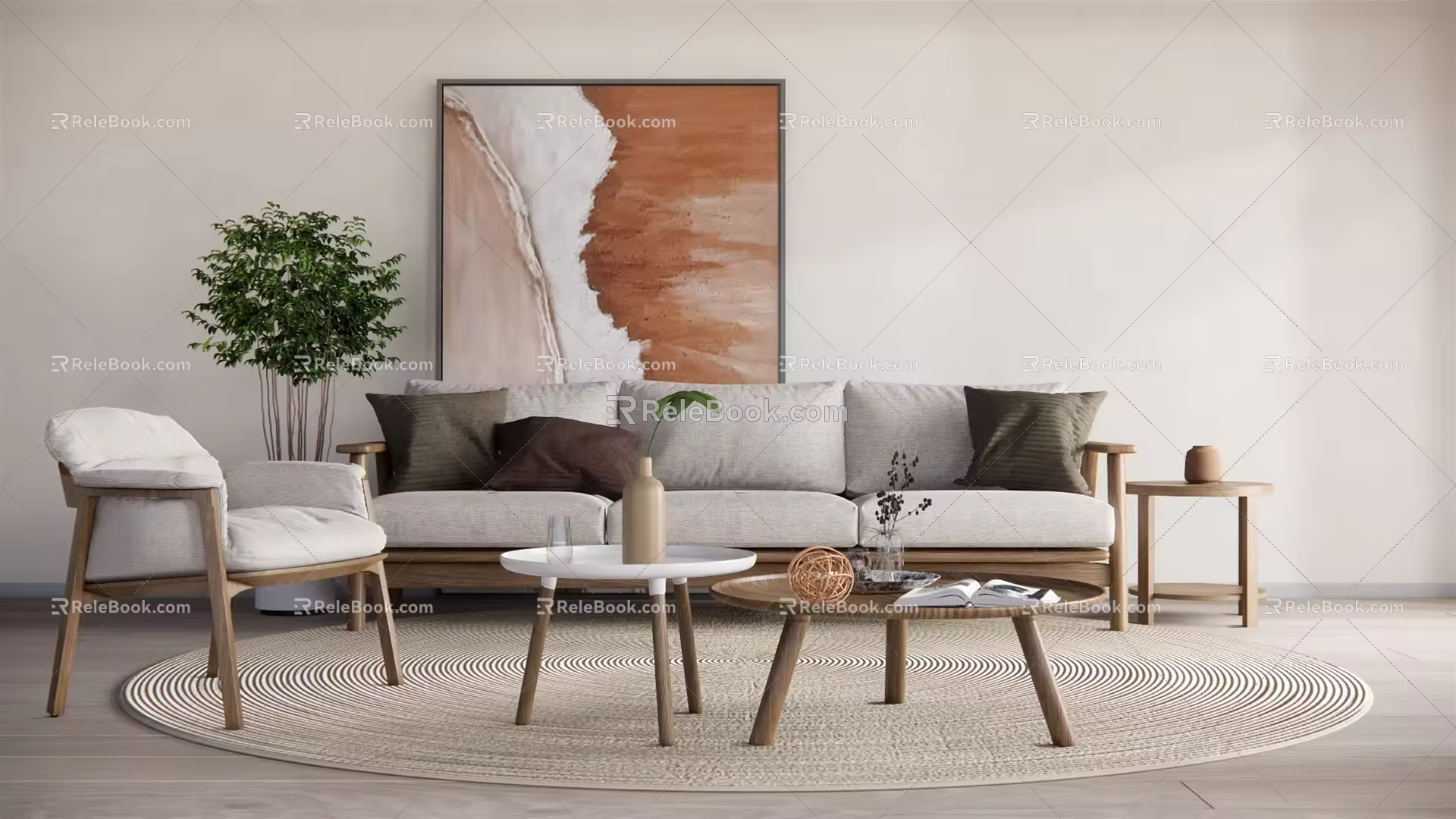 Nordic Sofa Coffee Table Combination 3d model