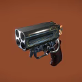 Vintage Multi Barrel Revolver With Golden Engravings On Black Body And Dark Grip