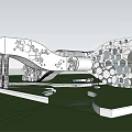 Modern School Building With Unique Geometric Structure Honeycomb Design And Green Lawn Water Channel