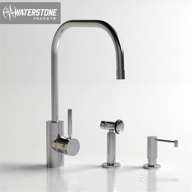 Modern Stainless Steel Faucet With Curved Spout And Control Handles 3d model 