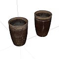 Two Rustic Dark Brown Ceramic Vessels With Cylindrical Shape And Textured Surface