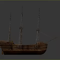 Wooden Sailing Ship Model With Multiple Masts And White Sails As Water Transportation