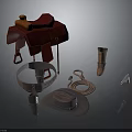 Equestrian Clothing Accessories With Red Saddle Leather Boots Cowboy Hat And Rope
