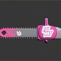 Pink Chainsaw with Graffiti Design POWER Text Cat Face Graphic and Star Decorations