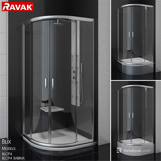 Modern Steam Shower Enclosure With Glass Door And Black Tile Wall Design 3d model 