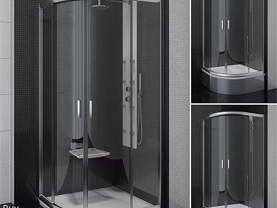 Modern Steam Shower Enclosure With Glass Door And Black Tile Wall Design 3d model
