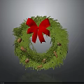 Christmas Wreath Decorated With Green Pine Needles Red Bow And Pinecones