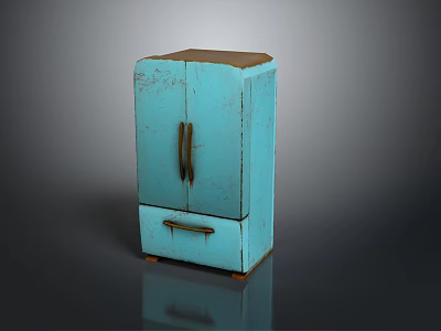 Vintage Turquoise Refrigerator Freezer with Double Door and Drawer Worn Design 3d model