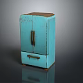 Vintage Turquoise Refrigerator Freezer with Double Door and Drawer Worn Design