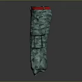 Green Camouflage Cargo Pants With Red Belt And Multiple Pockets 3d model