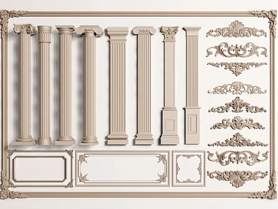 Collection Of Roman Columns With Various Styles And Decorative Elements 3d model