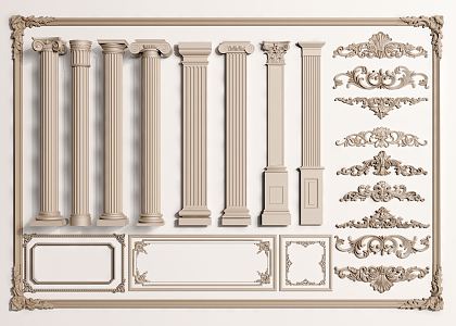 European Roman Column Roman Column Gypsum Carved Gypsum Line 3d model