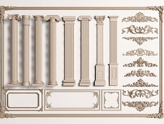 European Roman Column Roman Column Gypsum Carved Gypsum Line 3d model