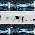 Modern High Tech Exhibition Space With Interactive Displays And Curved Ceiling Design 3d model