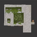 Modern Concrete Cube Structure With Recessed Green Plants And Purple Flowers