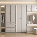 Modern White Wardrobe With Glass Door Section Cabinet Doors Drawers And Dressing Table Round Mirror