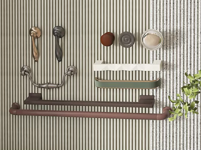 Various Stylish Cabinet Handles in Different Colors and Materials for Home Decor 3d model