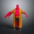 Game Movie Character Red Skinned Figure Wearing Yellow Long Coat Red Sleeveless Top