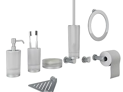 Bathroom Daily Wash Essentials With Soap Dispenser Toothbrush Holder And Toilet Accessories 3d model