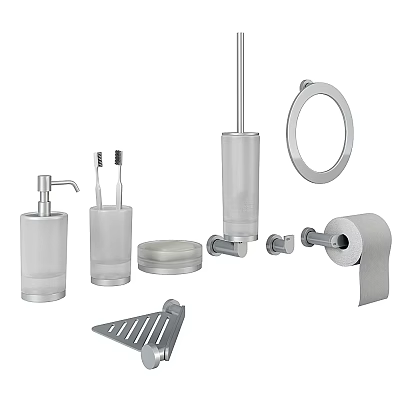 Bathroom Daily Wash Essentials With Soap Dispenser Toothbrush Holder And Toilet Accessories 3d model