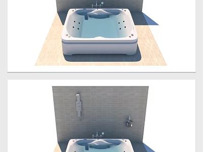 Sleek White Jacuzzi Bathtub In Modern Bathroom With Tile Walls And Faucet 3d model