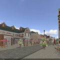 Charming European Style Commercial Street With Pedestrian Square Outdoor Seating And Flower Decorations