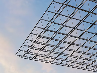 Metal Grid Frame Structure as Architectural Roof Support Against Blue Sky With Clouds 3d model