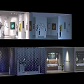 Modern Stylish Storefront Window Displays With Creative Lighting Decorations And Display Items 3d model