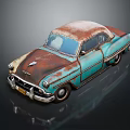Vintage Rusty Teal Classic Car With Weathered Exterior And Brown Rust Spots