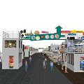 Vibrant Commercial Street With Colorful Buildings Neon Signs And Outdoor Dining Areas