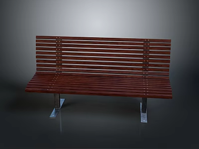 Building Exterior Wooden Bench with Slatted Design and Metal Support Legs for Outdoor Seating Areas 3d model