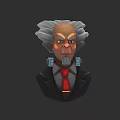 Stylized Elderly Male Game Character With Gray Hair Black Suit And Mechanical Neck Device
