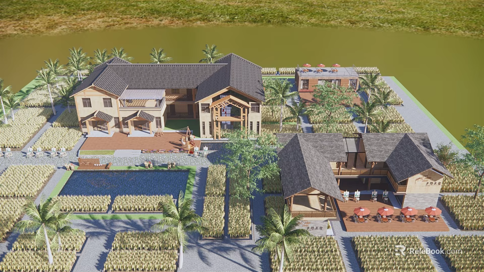 Luxury Villa Architecture With Tropical Garden Palm Trees And Swimming Pool 3d model 