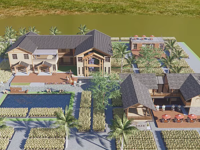 Luxury Villa Architecture With Tropical Garden Palm Trees And Swimming Pool 3d model