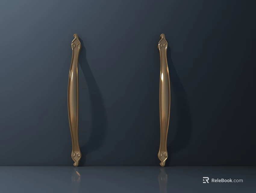 Elegant Golden Door Handles With Modern Design On Dark Background 3d model 