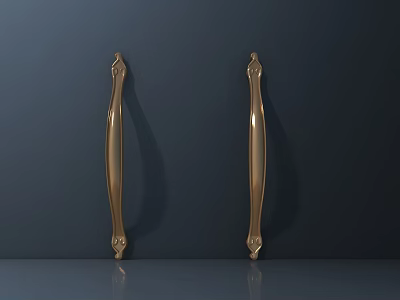 Elegant Golden Door Handles With Modern Design On Dark Background 3d model