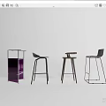 Modern Bar Stools With Various Stylish Designs And Metal Frame Structures 3d model