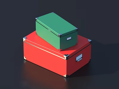 Red And Green Stacked Storage Boxes For Home Organizing And Storage 3d model