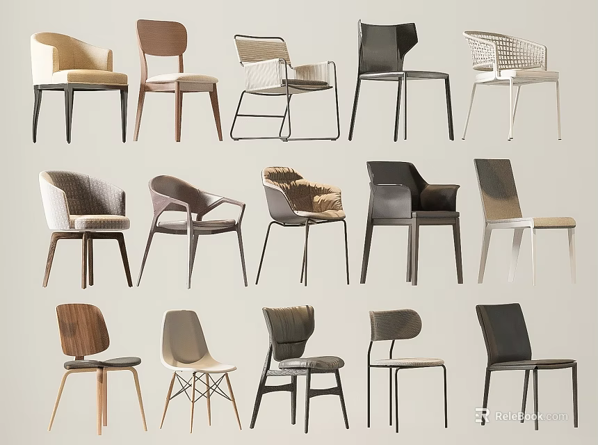Modern Stylish Dining Chairs With Multiple Designs And Different Styles Collection 3d model