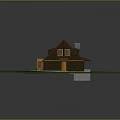 Wooden Detached Villa With Brown Roof Chimney And Pathway On Green Lawn