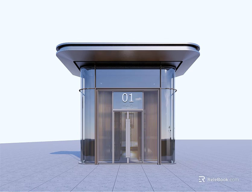 Residential Building Glass Entrance Design With Modern Structure And Number 01 3d model 