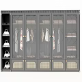 Modern Dark Wardrobe With Glass Doors Decorative Patterns And Hanging Clothes 3d model