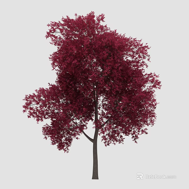 Lush Single Tree with Dark Trunk Vibrant Crimson Leaves and Dense Canopy 3d model 