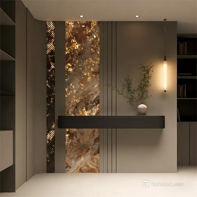 Modern Entryway Interior Design With Illuminated Decorative Wall And Console Table 3d model 
