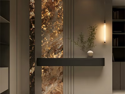 Modern Entryway Interior Design With Illuminated Decorative Wall And Console Table 3d model
