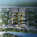 Aerial View Planning of Modern Residential Area With Central Courtyard Landscaped Greenery And Road Network